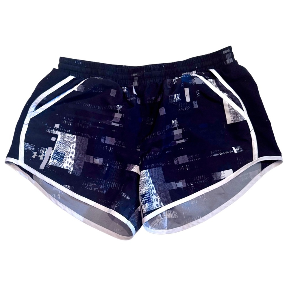 Under Armour Women's Black and White HeatGear Running Shorts (L)